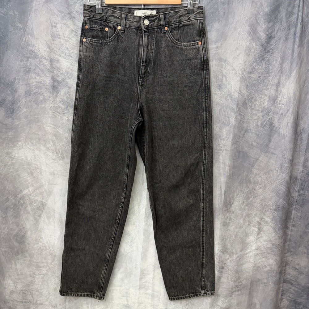 Mango MNG Washed Black High Waist Mom Jeans Size 2 Tapered Y2K